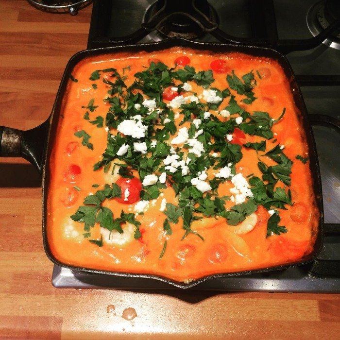 Saganaki mit Garnelen