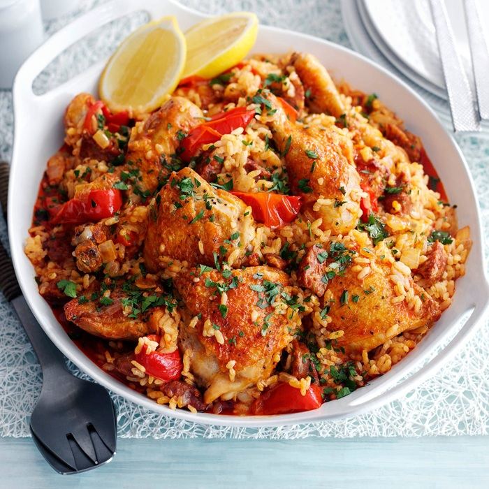 Hähnchen- und Chorizo-Reis