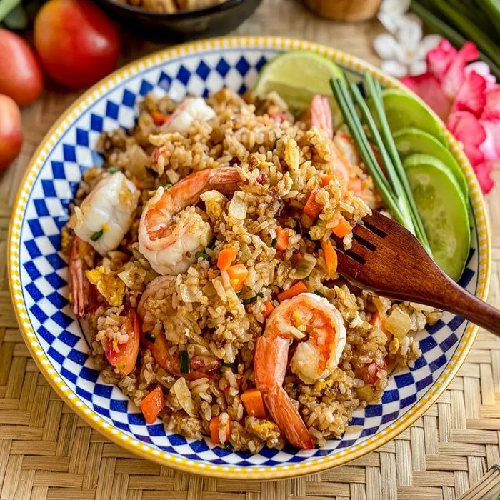 Thailändischer gebratener Reis mit Krill und Erbsen