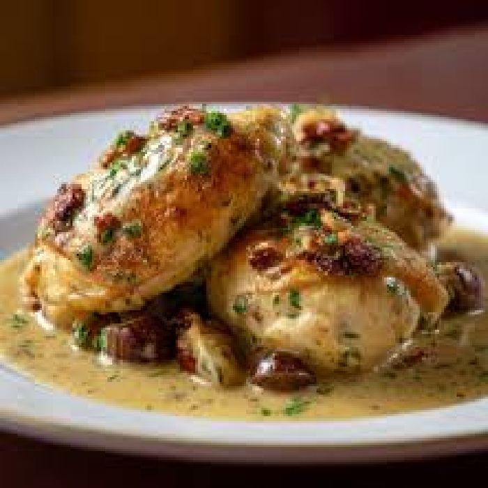 Gebratenes Hähnchen mit cremiger Walnusssoße